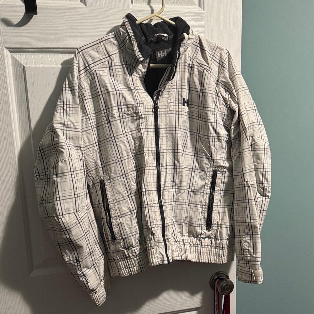 Helly Hansen Women’s Black and White Plaid heavier rain jacket